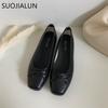Fashion SUOJIALUN 2025 New Women Flat Shoes Fashion Square Toe Shallow Slip On Ladies Casual Ballet Shoes Soft Leather Outdoor Loafers S
