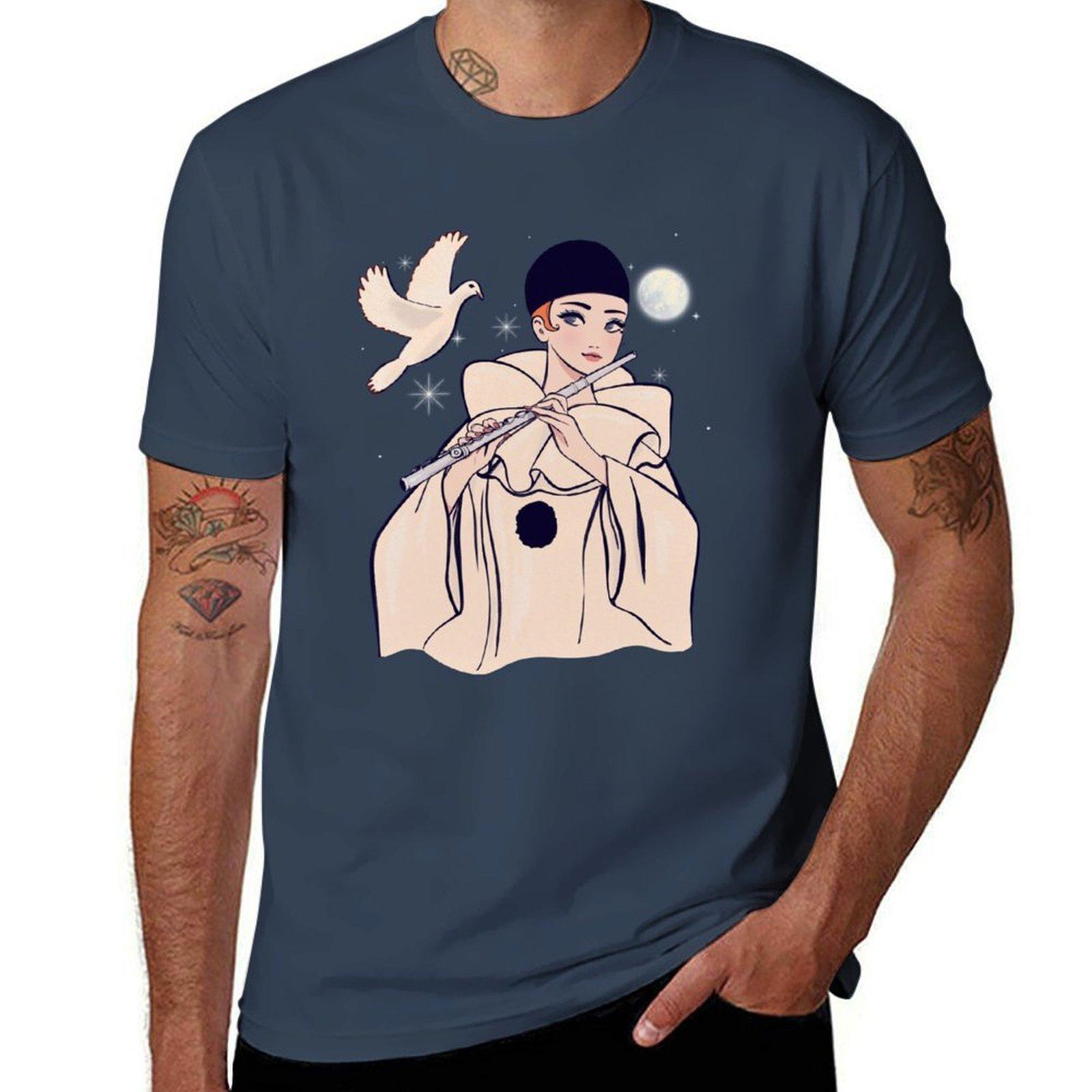 Pierrot playing flute TShirt Fashion Pattern Printed Tee Shirt S