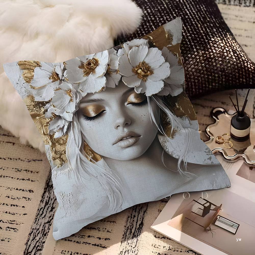 Fashion Floral Woman Portrait Lucky Dragon Pillow Cover Sofa Cushion Cover Home Room Decoration Children Gift