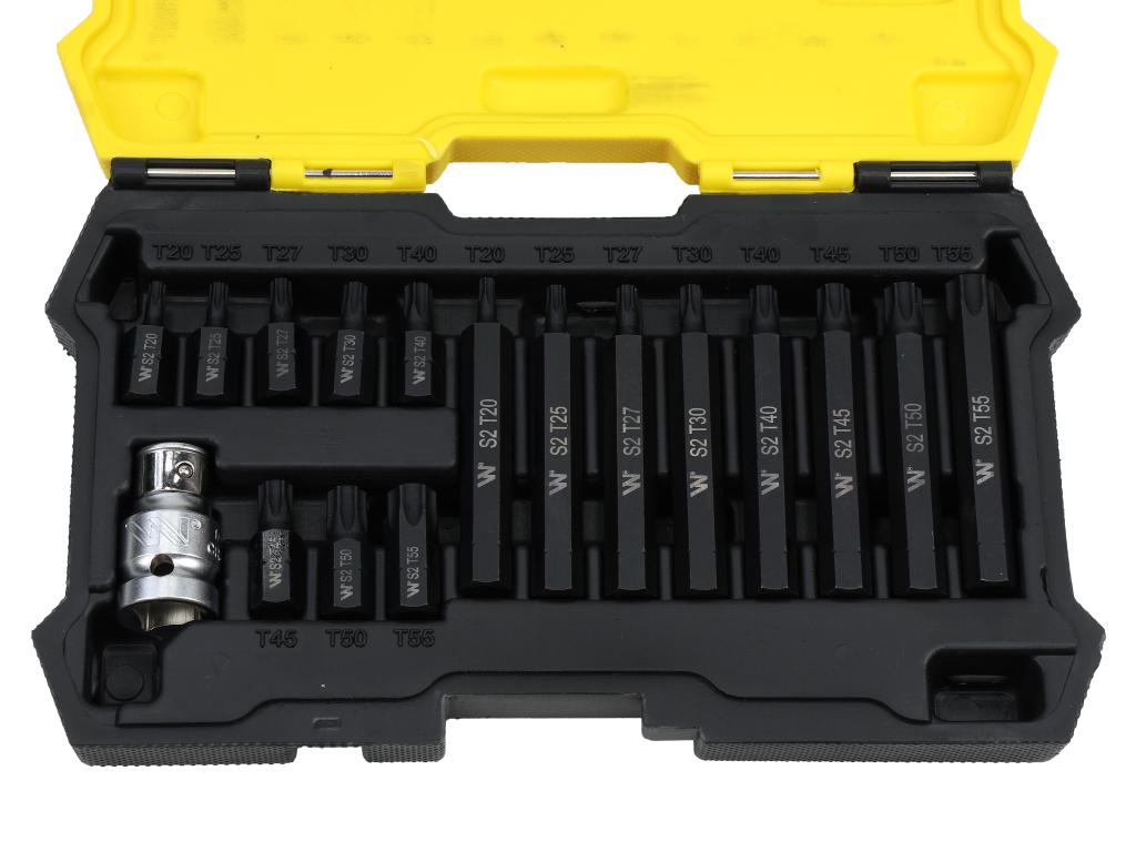 Bit Set, 75mm Torx Made of S2 Steel, Anti-corrosion Coating with 1/2" Adapter, 17 Pieces, Waryński