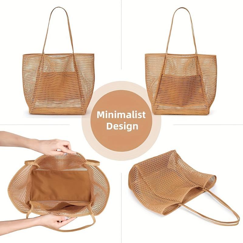 Colorful Summer Beach Tote Bag for Women – Mesh Shoulder&Crossbody with Polyester Lining – Ideal for Travel & Outdoor Activities