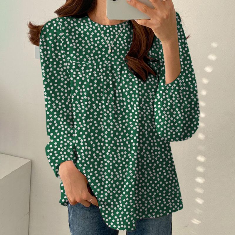 ZANZEA Dámská ležérní halenka s dlouhým rukávem a výstřihem do O s květinovým potiskem