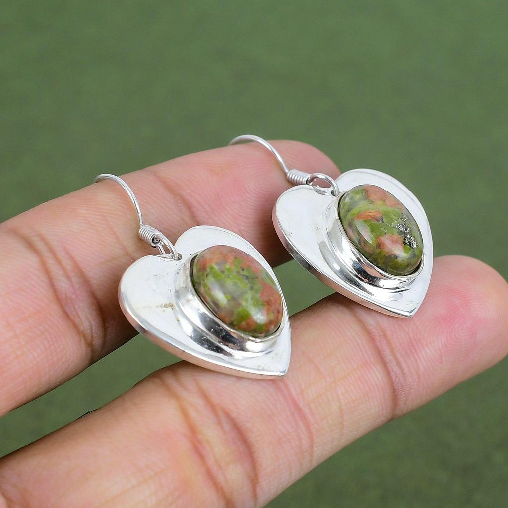 Unakite Earring 925 Sterling Silver Earring Genuine Gemstone Jewelry Handmade Earrings Birthstone Earring Real Unakite Jewelry Gifts For Her