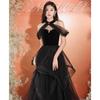 Black Evening Dress Light Luxury Niche Banquet Host French Piano Performance Vocal Art Test Black Neck Dress