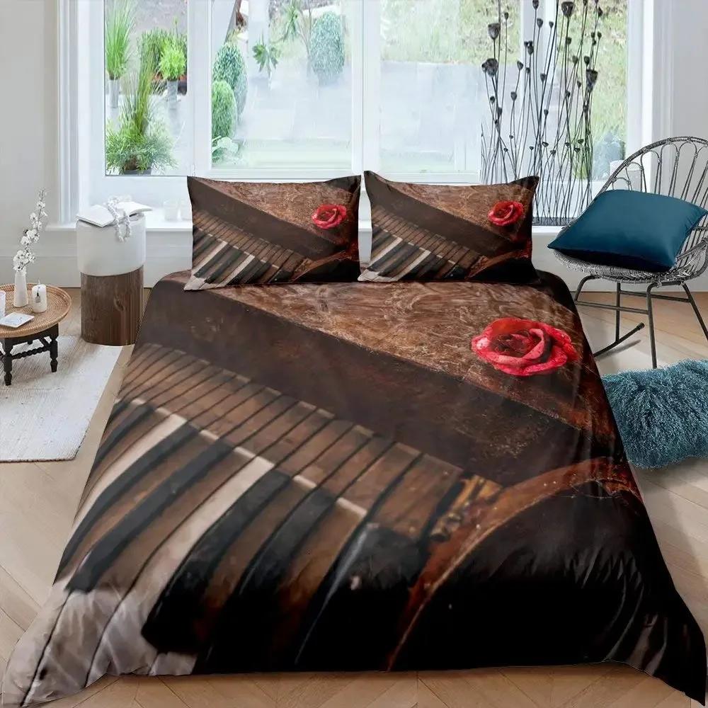 Piano Keys Duvet Cover Set Rotating Musical Notes Bedding Set Tie Dye Bedding Set Retro Music Comforter Cover Bedclothes Queen