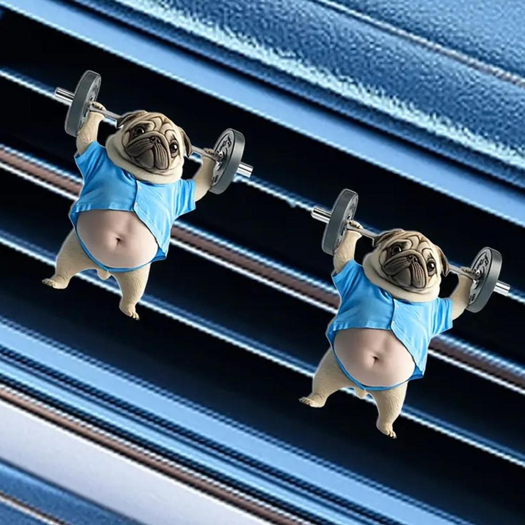 Weightlifting Dog Air Freshener Car Vent Clip 2D Acrylic Decorative Auto Aromatherapy Funny Shape Vent Outlet Perfume for Car