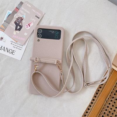 Carcasă de telefon din piele PU Crossbody pentru Samsung Galaxy Z Flip 6 5 4 3 Flip6 Flip5 Flip4 Flip3 5G, rezistentă la șocuri