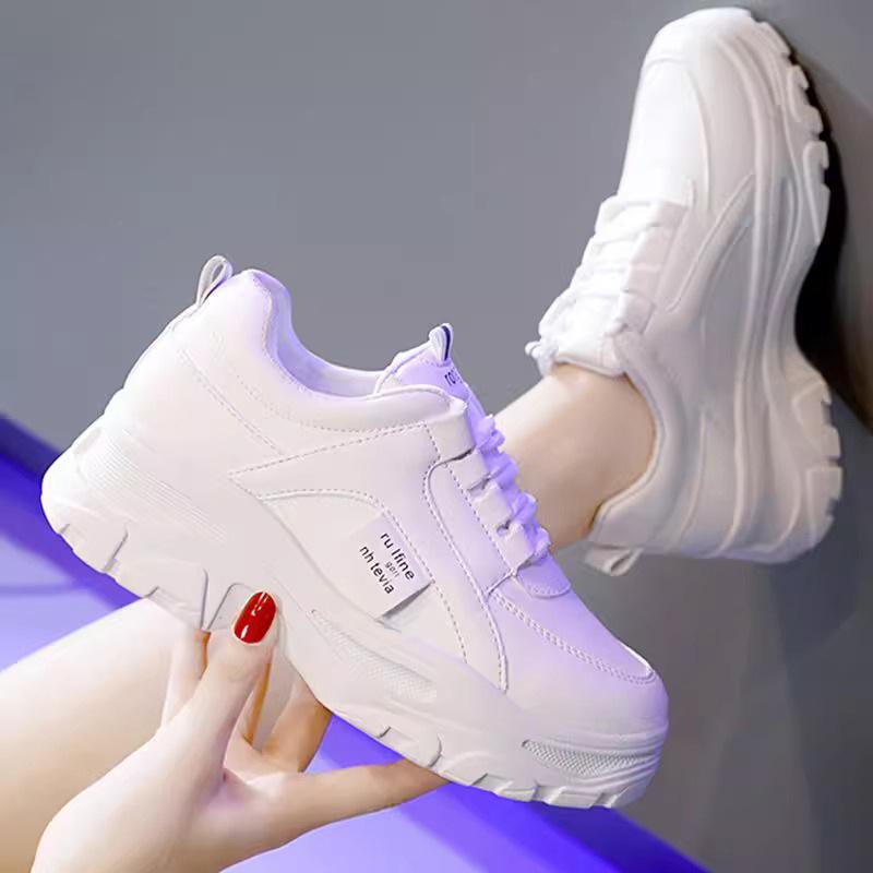 Dad Shoes Women's Sports and Leisure Shoes Spring New Single Shoes Heightened Platform Women's Shoes Velvet White Shoes