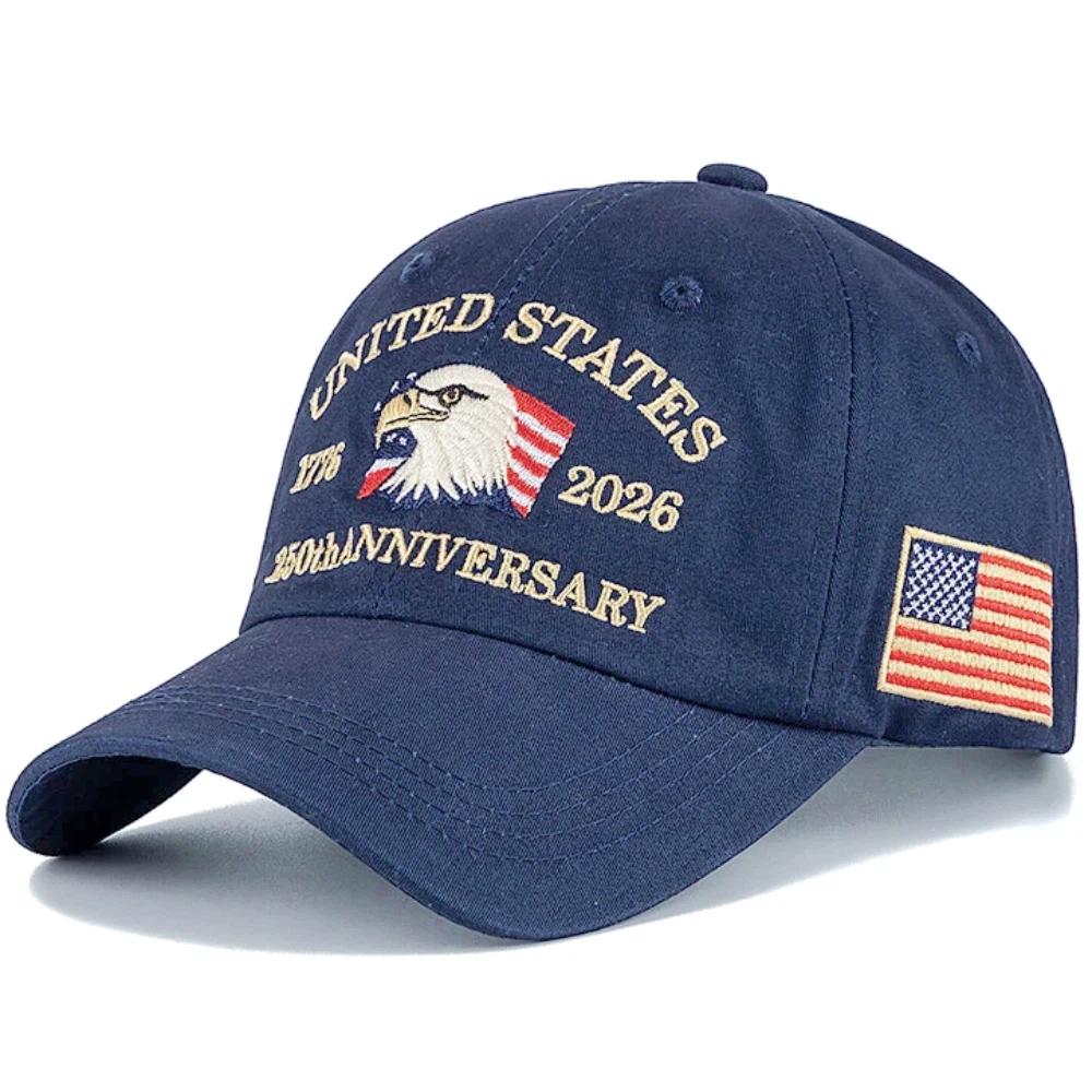 UP POSITIVE Nieuwe Unisex Pet Amerikaanse 250ste Verjaardag 1776-2026 Geborduurde Adelaar Pet Baseballpet Buiten Casual Papa Pet 56cm-60cm marineblauwe kleur