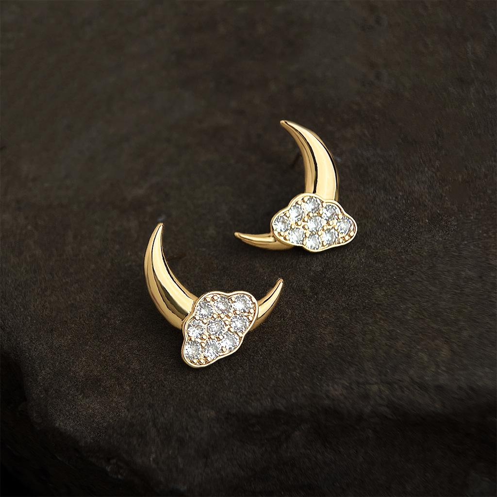 18k Gold-Plated Star, Moon & Cloud Cubic Zirconia Stud Earrings - Elegant High-End Fashion for Women