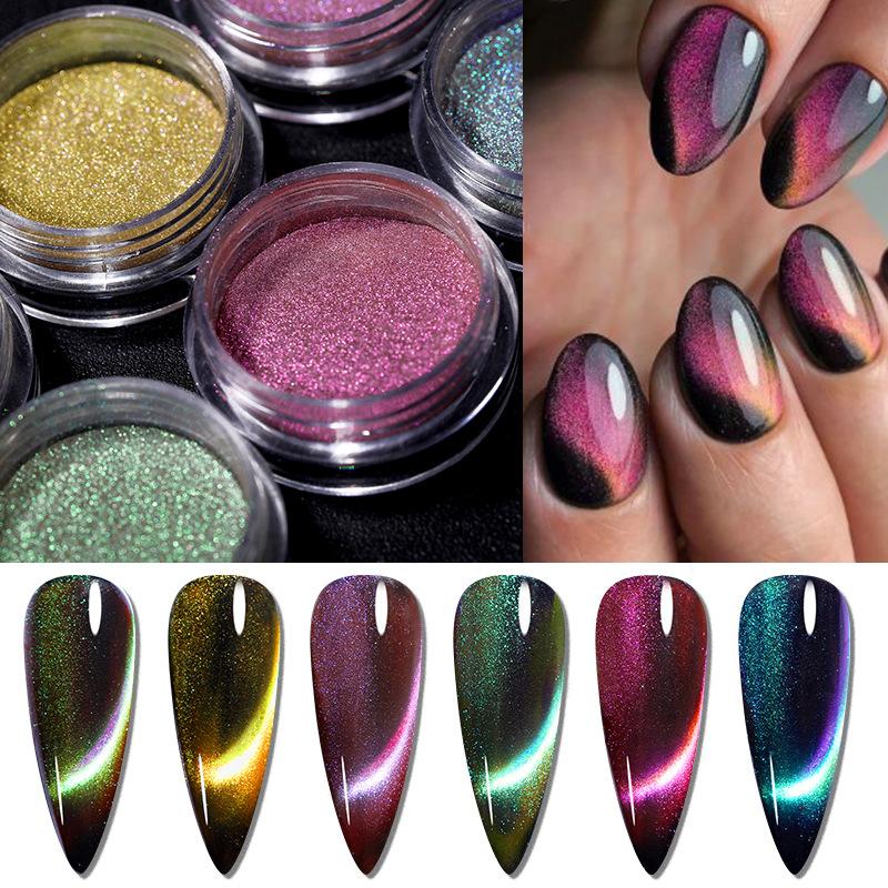 Nail Art Chameleon Cat Eye Powder, Magic Laser Polarized Chameleon Cat Eye Magnetic Powder, Strong Magnetic Powder