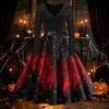 Women's Vintage Long Sleeve Halloween Print V-Neck Flared Dress for Party