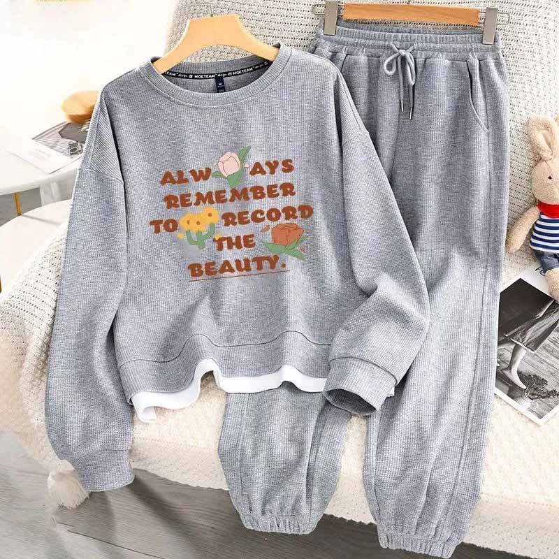 Women Suits Sets Large Size Pullover Sweatshirt Pants Thickened Top Longs Pants Two-piece Oversize 2PC Suit