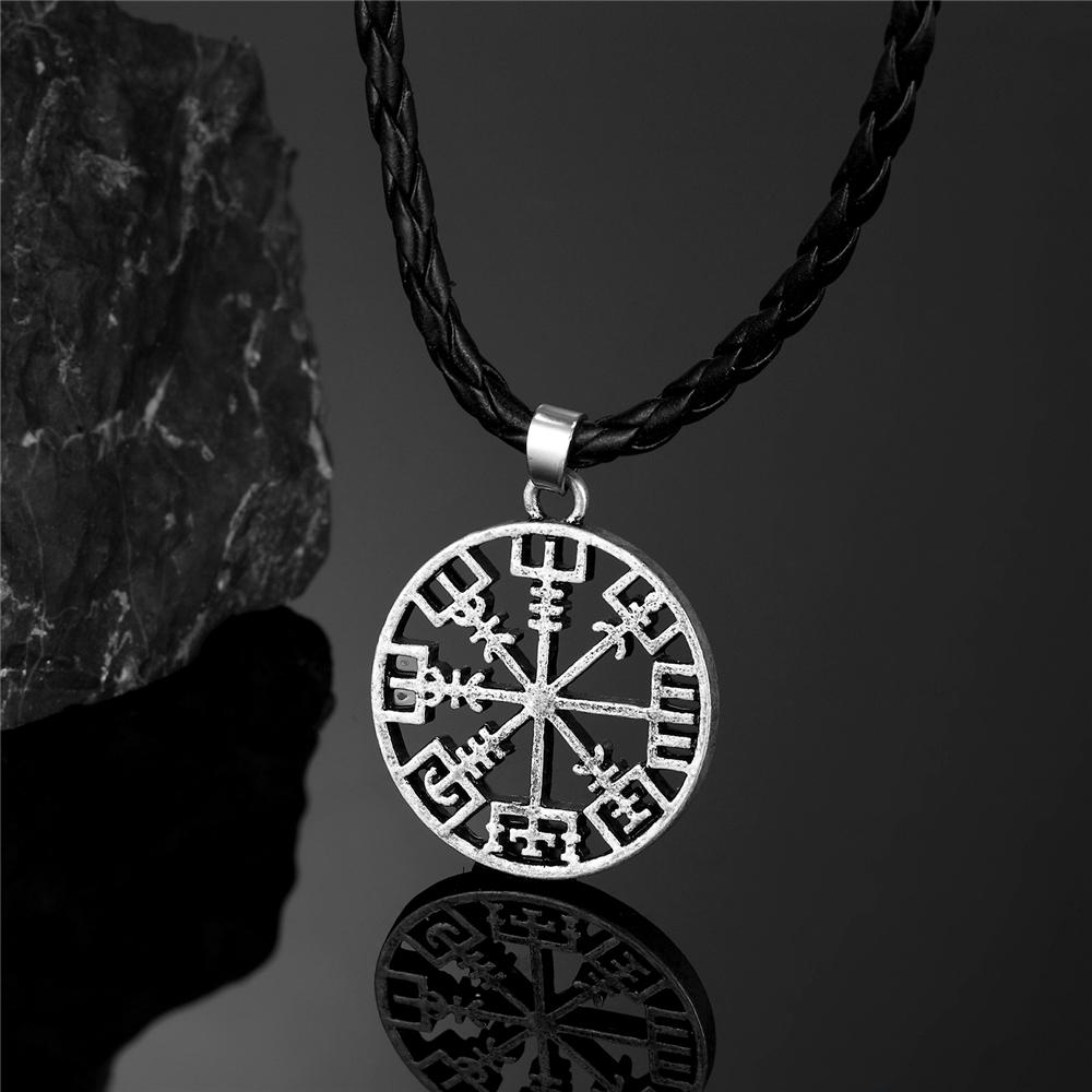 Viking Vegvisir Compass Pendant Men Amulet Necklace With Stainless Steel/Genuine Leather Rope Chain Scandinavian Norse Jewelry