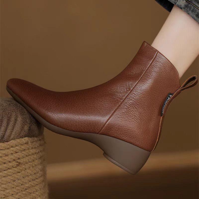 Autumn Winter Women's Ankle Boots Side Zip Square Toe Retro Comfortable Casual Short Boots