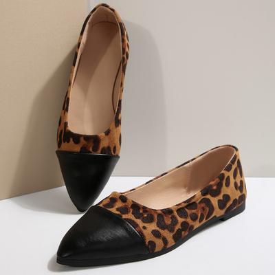 Mode Herfst Nieuwe Platte Enkele Schoenen Dames Puntige Neus Ondiepe Mond Luipaard Splicing Zachte Zool Antislip Lage Top Schoenen