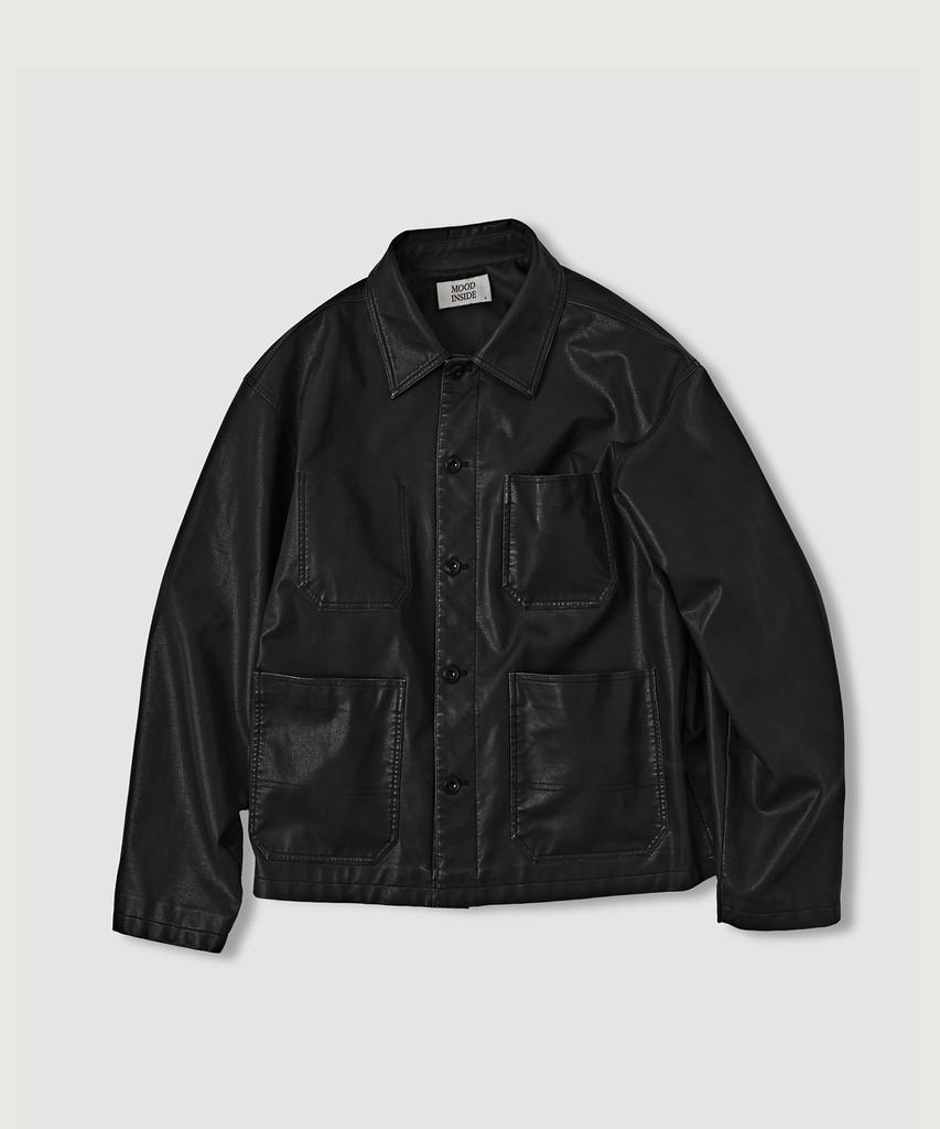 MOOD INSIDE WOMAN Vtg Leather Chore Jacket_Black