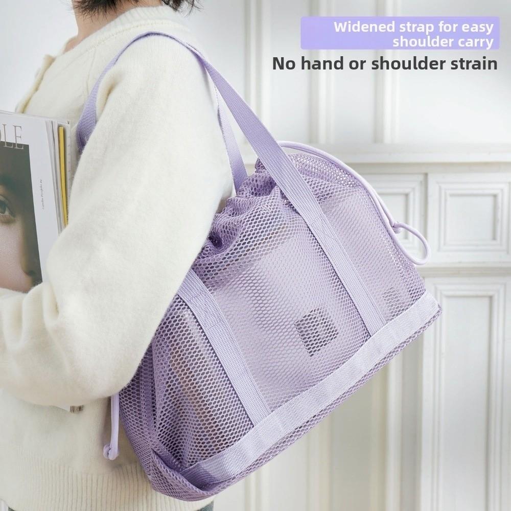 Foldable Mesh Beach Bag Drawstring Closure Large Capacity Toiletry Storage Bag Breathable Washable Toiletries Organizer Shopping