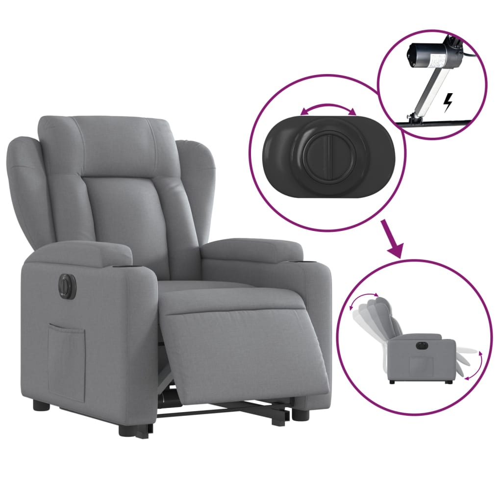 Electric Recliner Chair with Rising Function Light Grey Fabric