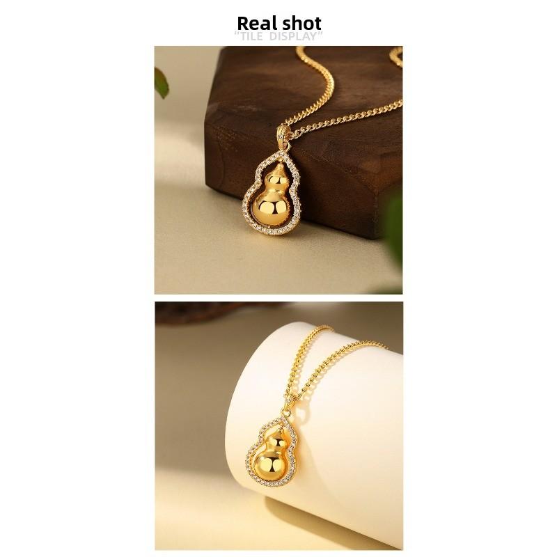New chinoiserie necklace women's copper gold-plated gourd pendant casualclassy chinese ancient style design necklace