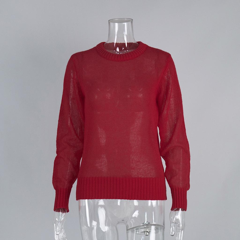Spring Summer Mohair Round Neck Sweater Women's Semi-transparent Design Comfortable Versatile Knitted Bottoming Top