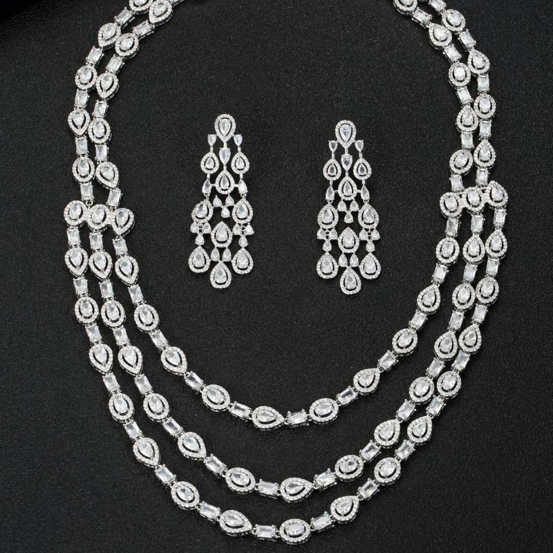 Exaggerated Luxury Zircon Necklace Earrings Set Bridal Wedding Dress Dress Dinner Premium Jewelry Holiday Wear