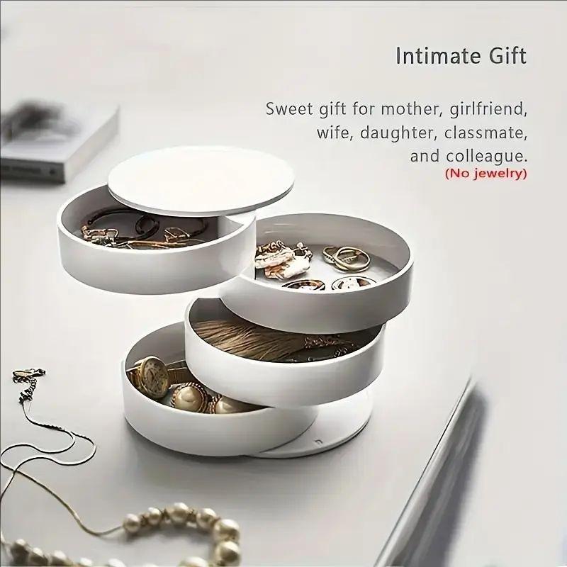 Rotating Jewelry Box, Multi-layer Storage for Earrings & Necklaces with Mirror, Dustproof Design