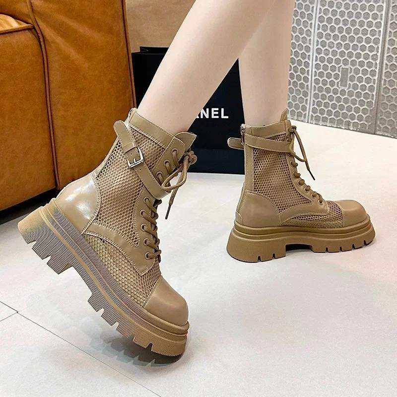 2024 New Solid Color Thin Hollow Mesh Fashionable, Comfortable, Non Slip, Breathable, Wear-resistant Women's Short Cool Boots