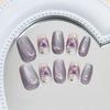 Square Press On Nail Cats Eye Fake Nail Butterfly Design Full Cover Glues On Nail Glossy Acrylic Nail Artificial Nail