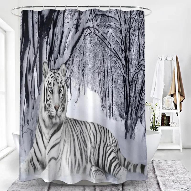 Nordic Wolf Pattern Shower Curtains Animals Tiger Bath Curtain High Quality Waterproof Polyester For Bathroom With 12Pcs Hooks