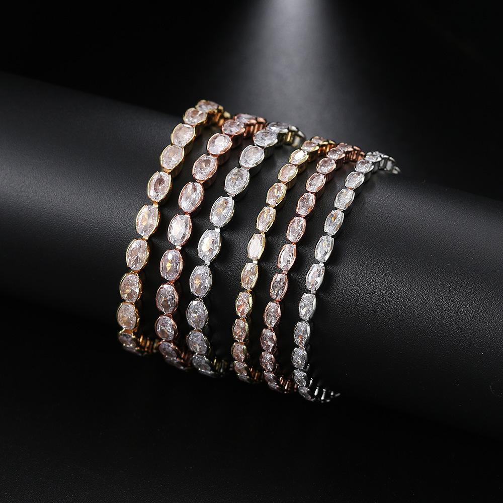 Popular Single-Row Egg-Shaped Zircon Bracelet Women'S Adjustable Tennis Chain Crystal Jewelry