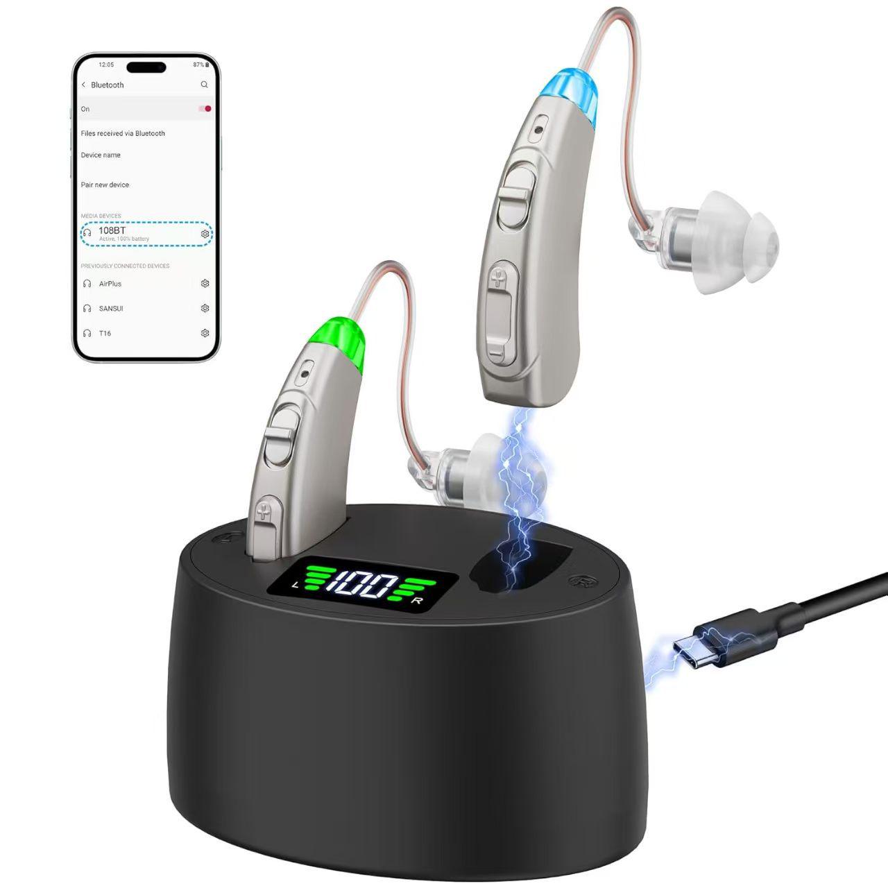 Bluetooth Dual Hearing Aid with In-ear Digital Display and Clear High-Quality Sound