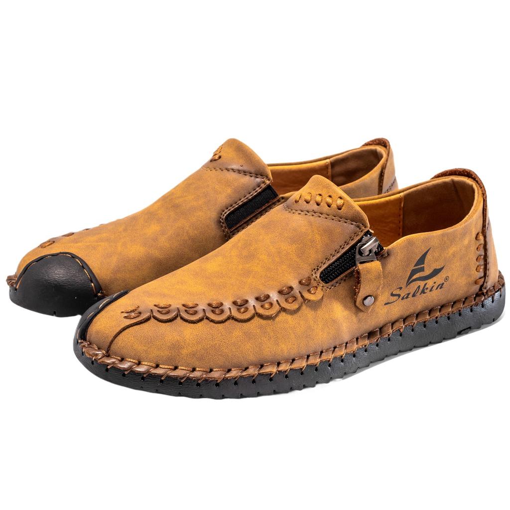 Popular Large-size Men's Shoes Autumn New Casual Foot Leather Shoes Men's Low-top Loafers Hand-stitched Board Shoes