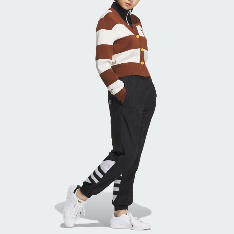 Adidas Original Clover Sportswear Strickjacke mit gestreiftem Colorblock, einreihig, langärmlig, Damenoberteile, Braun IN1070