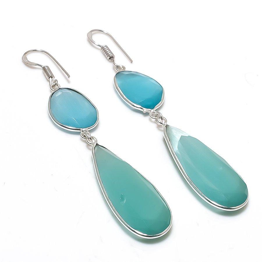 

Blue Monalisa Gemstone Handmade 925 Sterling Silver Jewelry Earring 3.15 GK-7266