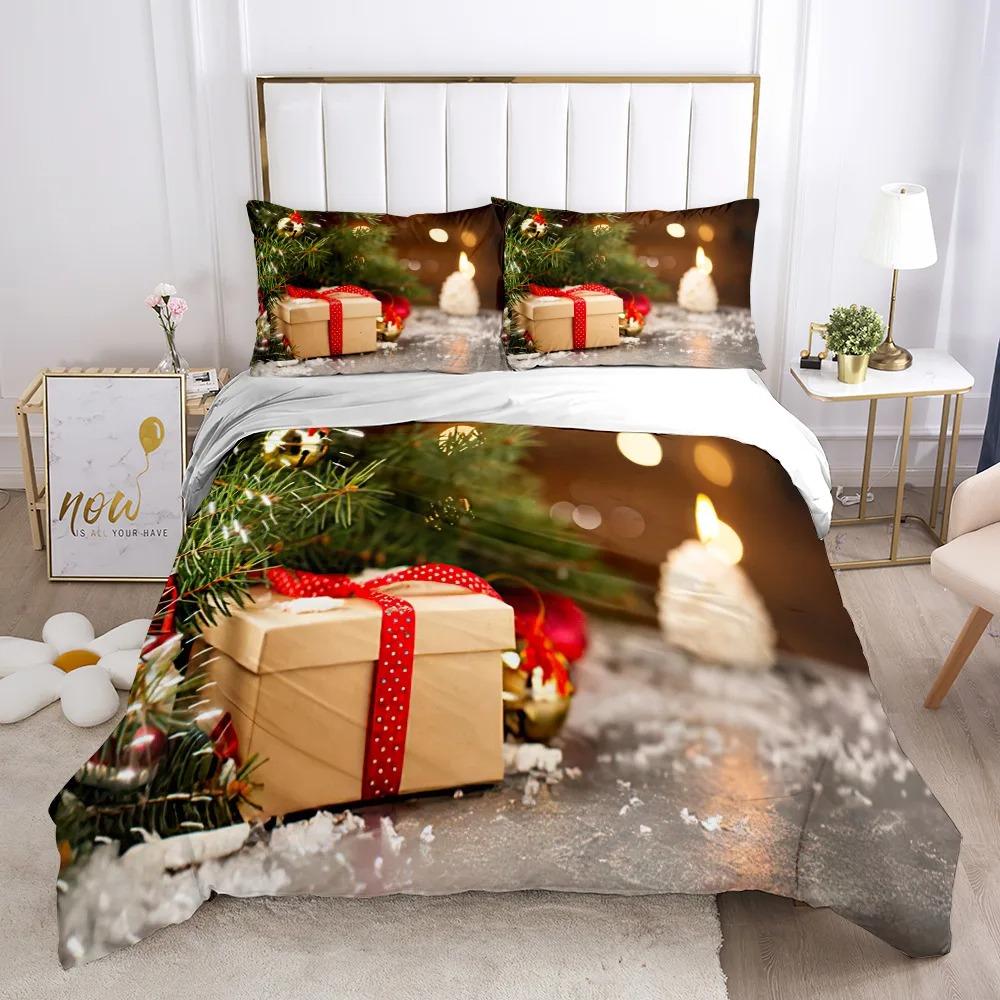 Chirstmas Duvet Cover Kid’s Bedroom 3D Cartoon Merry Chirstmas Twin Bedding Set Polyester Santa Claus Happy New Year Quilt Cover