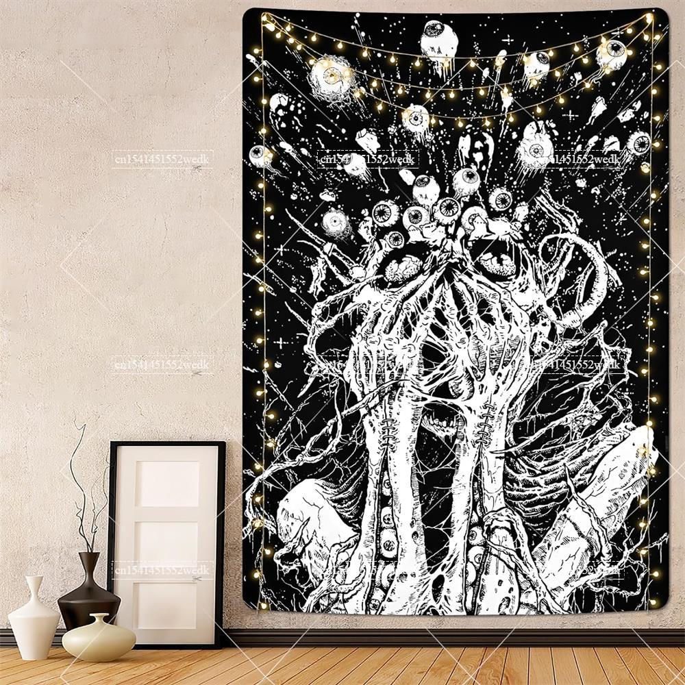 Goth Skull Tapestry Devil Satanic Tapestrys Wall Hanging Batwing Skeleton Tapestries For Bedroom Aesthetic Home Decoration