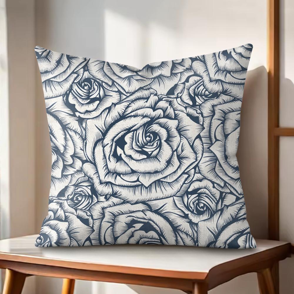 Vintage Rose Cushion Cover Natural Linen Organic Fabric DoubleSided Printing Couch Pillow Covers Home Decor Gift
