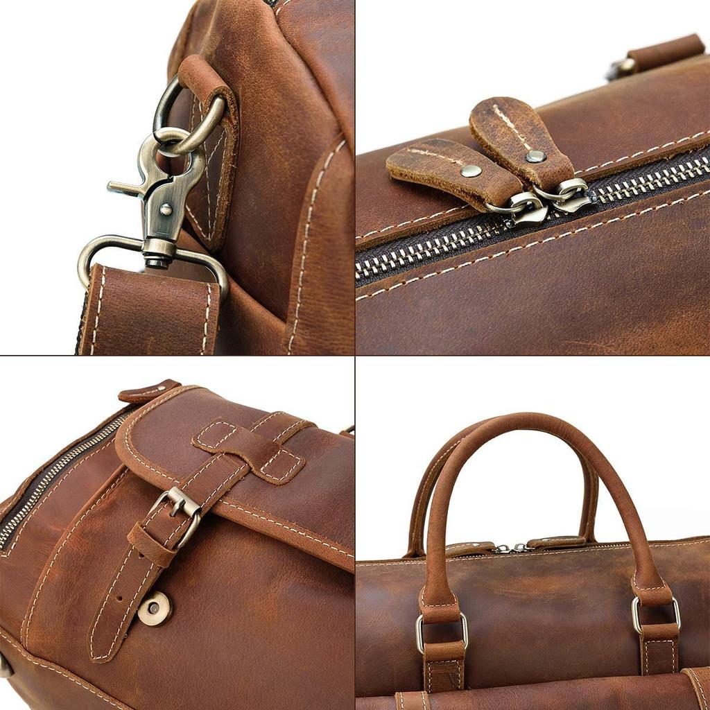 Genuine Leather Boston Bag for Large Shoe Travel Retro Cowhide Golf Sports Bag with School Trip Bag Men, Capacity, Storage, Durable, 2-Way Bag,