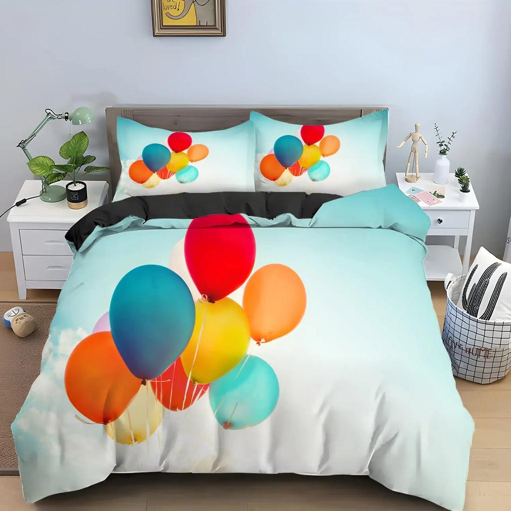 Watercolor Duvet Cover Hand Painted Style Floating Air Balloons Clouds Print Decorative Bedding Collection Blue Pink Coral Children
