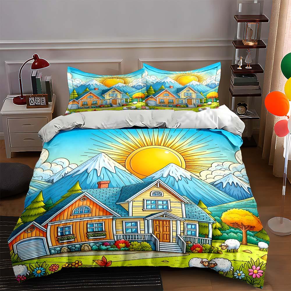 

Sunny mountain cottage. Bedding Duvet cover sets Duvet covers Pillowcases gifts (1 * Duvet Cover 2 * Pillowcases, without duvet insert) 135x200cm