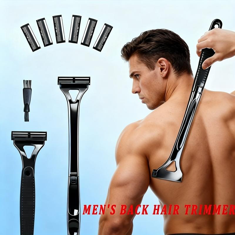 Foldable Back Hair Remover Tool with 6 Blades - Waterproof & Non-Slip Ergonomic Handle, Easy Storage & Hangable for Shower чёрный