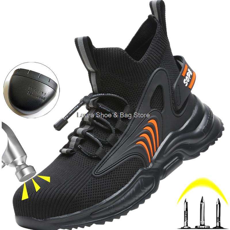 Fashion Fashion Work Safety Boots Men's Working Shoes Steel Toe Kevlar Puncture Proof Work Sneakers Men Safety Shoes High Top Work Boots