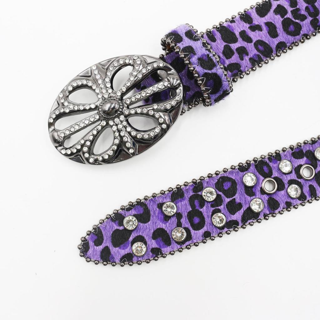 Bohemian Women's Leopard Print Rhinestone Leather Belt - Ethnic Style Versatile Accessory