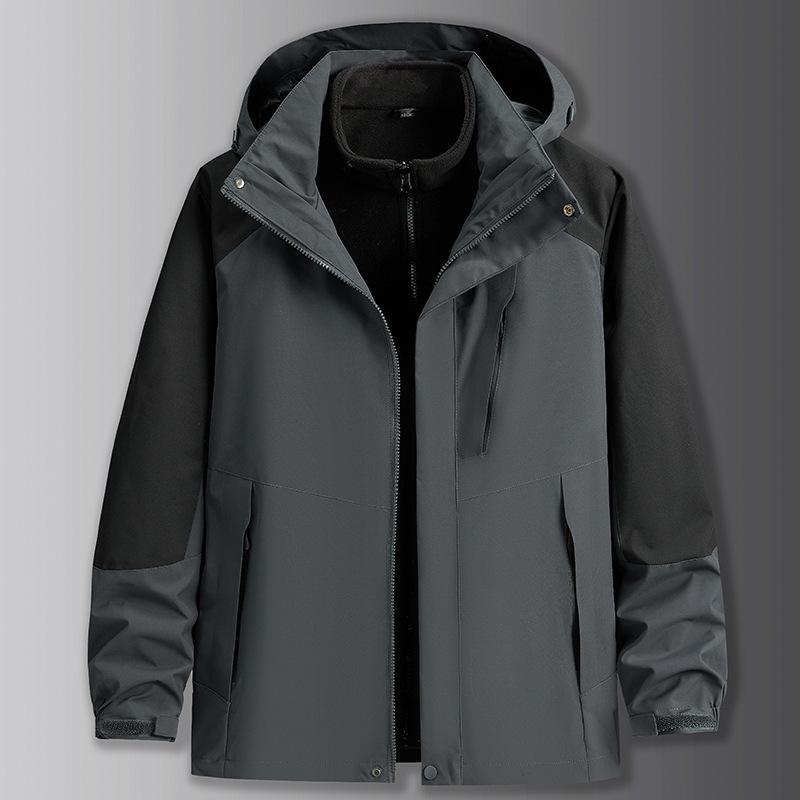 Men's Plus Size 3-in-1 Outdoor Jacket with Removable Liner & Hood for Autumn/Winter