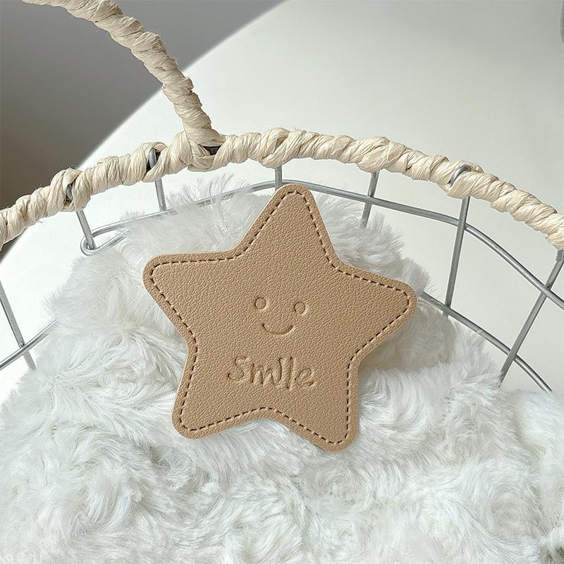 Solid Color Leather Pentagram Mobile Phone Airbag Bracket Pasted Portable Desktop Folding Ring Bracket Simple Internet Celebrity