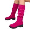 New Shoes: Matte Suede Mid-heel Slimming Plus-size Boots, Long Boots, Women's Chunk-heeled Boots