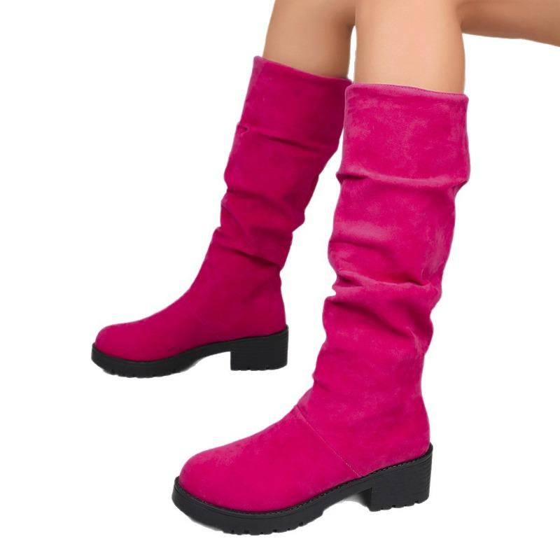 New Shoes: Matte Suede Mid-heel Slimming Plus-size Boots, Long Boots, Women's Chunk-heeled Boots