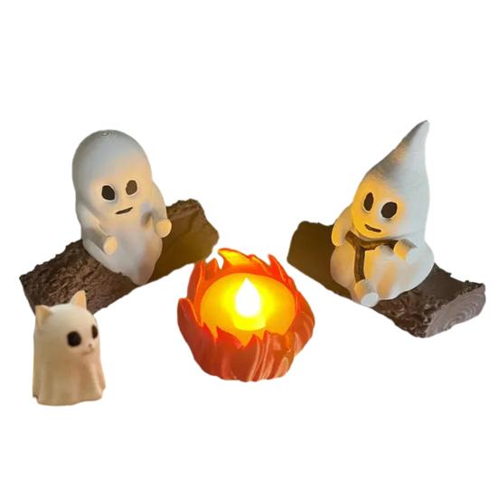 Ghost Campfire Gathering Ornament Ghost Table Centerpieces Halloween Decoration Desktop Statue Gift for Halloween Lovers