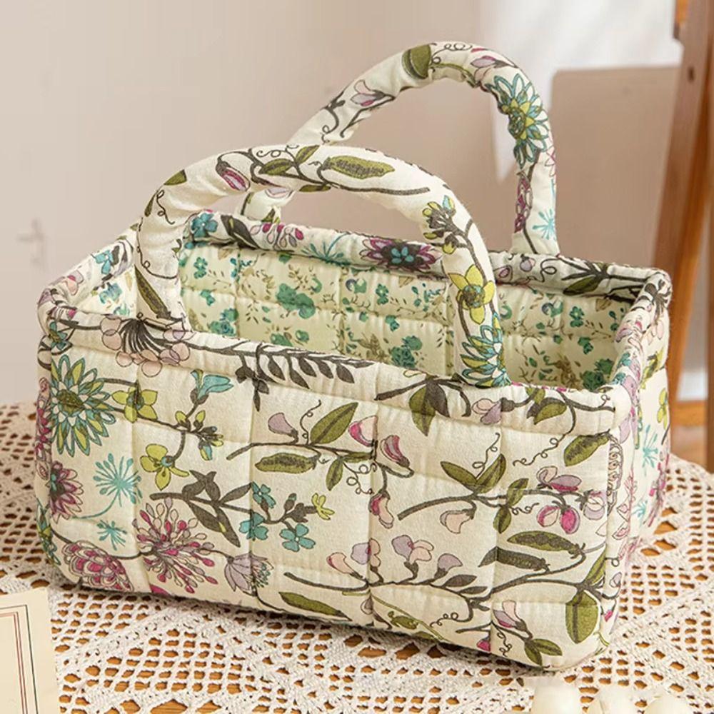 Large Capacity Storage Basket Floral Pattern Shopper Bag Fabric Laundry Basket Desktop Storage